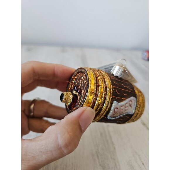 Old world OWC beer keg glass ornament gold glitter Xmas tree - Picture 2 of 8